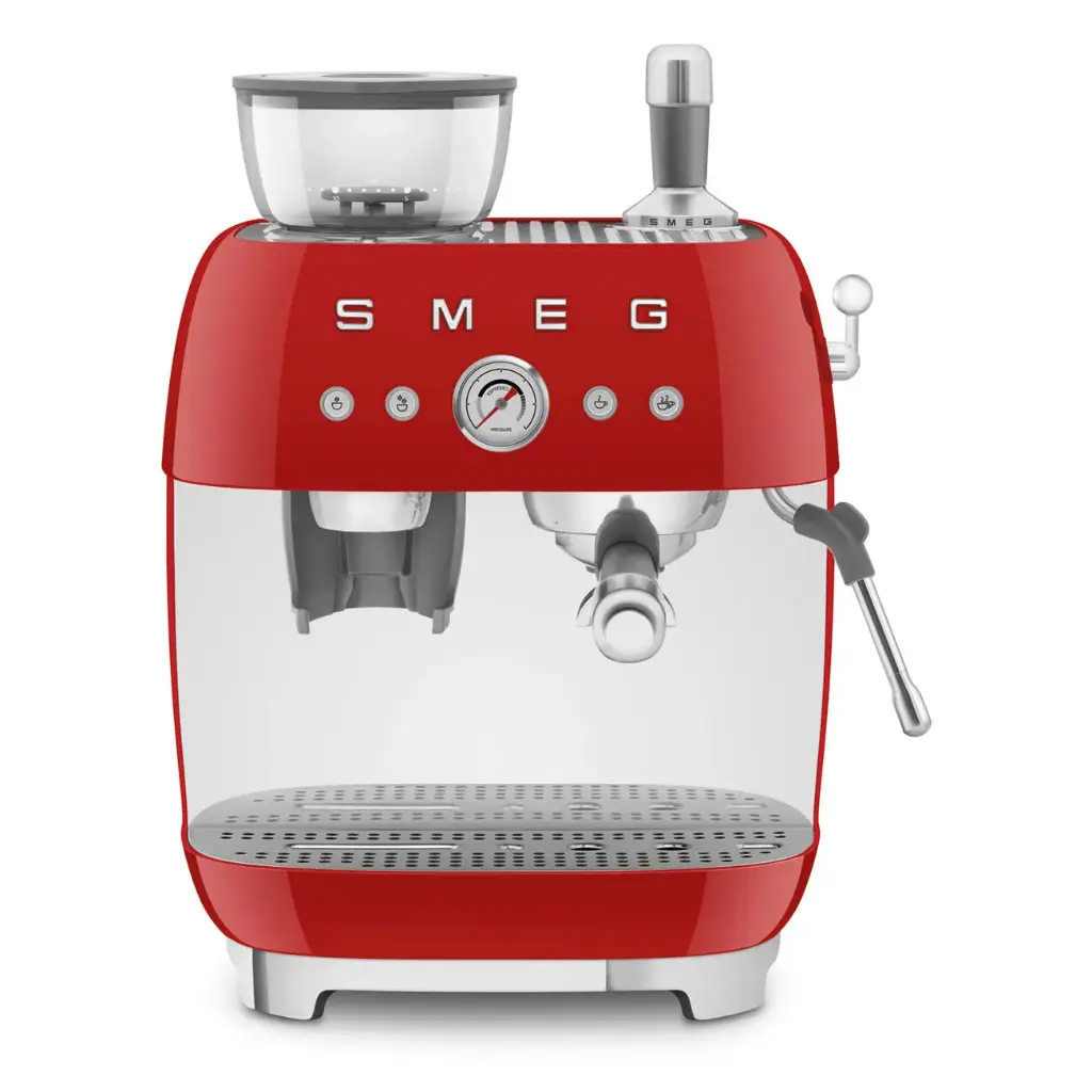 Smeg manual espresso coffee machine with built-in grinder Red EGF03RDEU 
